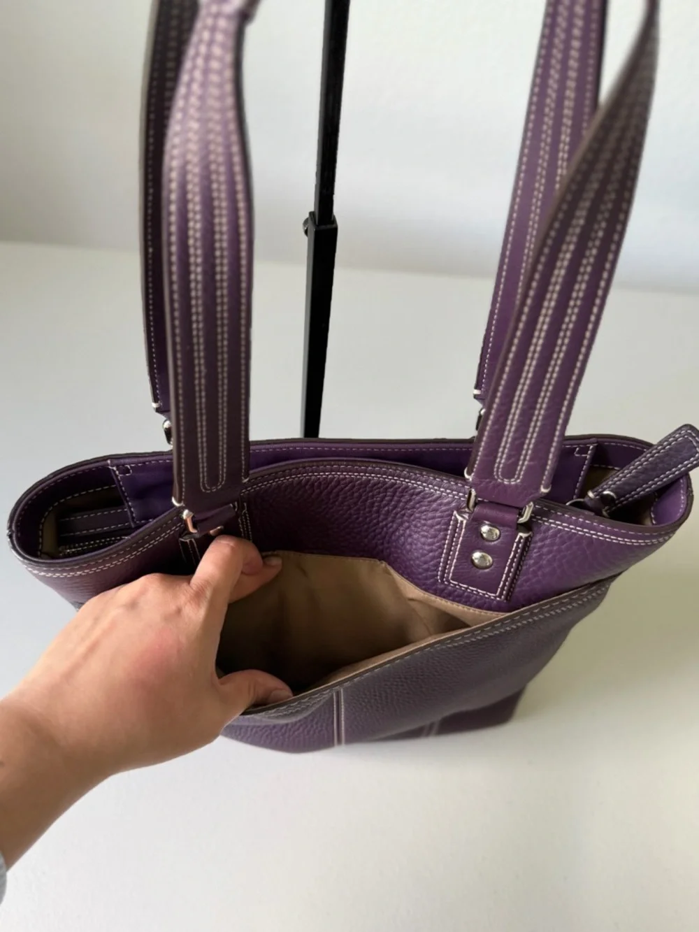 Coach Purple Hampton Y2k Pebbled Leather Tote Bag - Picture 11 of 14